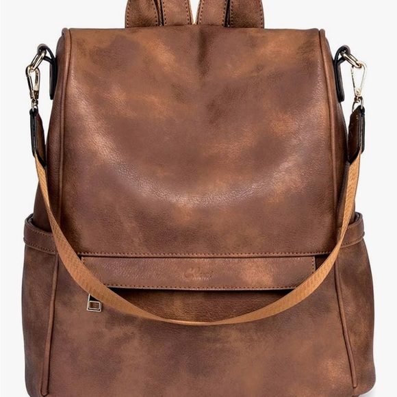 Elegant Tan Leather Backpack - Picture 1 of 6
